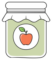 Apple Jam Jar Illustration with Red Apple Label Preserves Fruit Spread Homemade Food Item