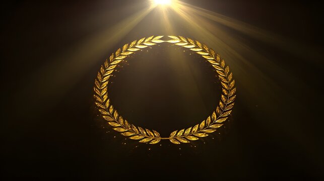 commemoration. Golden laurel wreath encircling glowing name inscription, honor theme, elegant composition. event programs, museum guides, designed for cultural heritage projects and event programs.