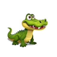 Fototapeta premium Happy cartoon alligator with sharp teeth and green scales on white background Keywords: alligator