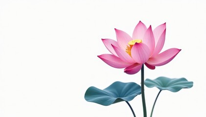 Obraz premium Single pink lotus flower, elegant line art style, isolated on white , simple, pink