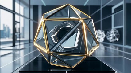 Geometric shapes rotating within abstract space - Powered by Adobe