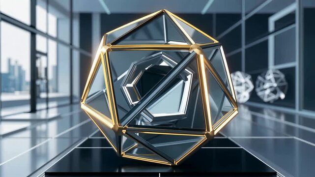 Geometric shapes rotating within abstract space