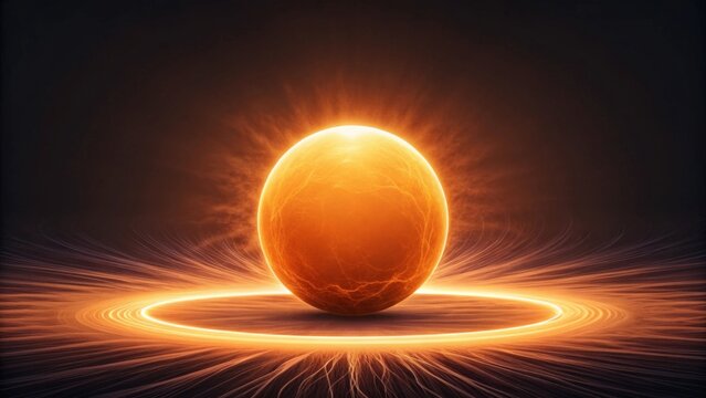 Glowing energy orb emitting bright light beams in circular motion