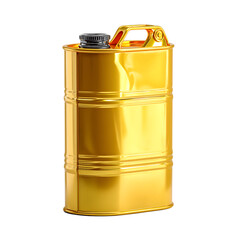 Golden metal jerrycan with black cap isolated on transparent background