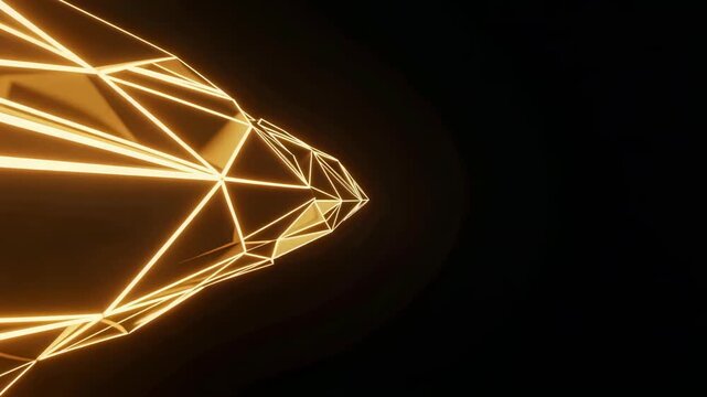 Golden wireframe rotating abstract geometric structure