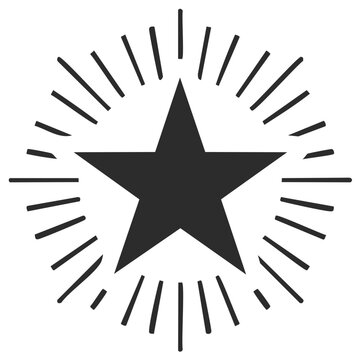 Bold black five pointed star with radiating rays a shining burst icon graphic element