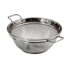 Stainless steel strainer with mesh isolated on transparent background