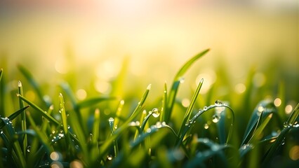 Morning Dew on Fresh Green Grass A Vibrant Nature Scene