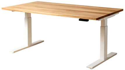 Adjustable standing desk with light wood top isolated on transparent background