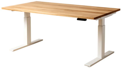 Adjustable standing desk with light wood top isolated on transparent background