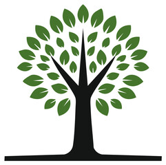 Obraz premium Stylized Tree Design with Green Leaves and a Black Trunk on a White Background
