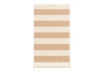 Beige and white striped beach towel with tassels