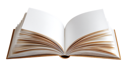 Open book with blank pages isolated on transparent background for reading