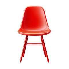Red plastic chair with wooden legs isolated on transparent background