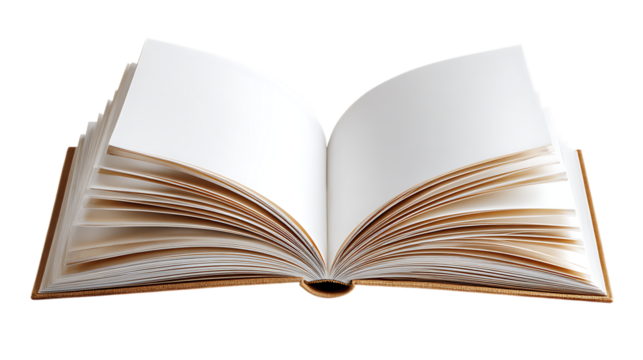 Open book with blank pages isolated on transparent background for reading