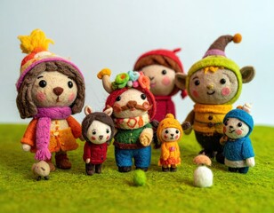 Fototapeta premium Wool felt figures family winter scene