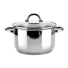 Stainless steel stock pot with glass lid isolated on transparent background