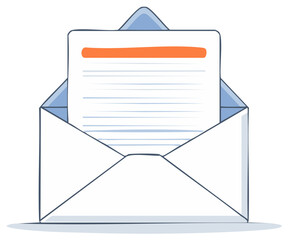 Open envelope with letter, communication, messaging concepts, mail, incoming email, message, hand drawn style