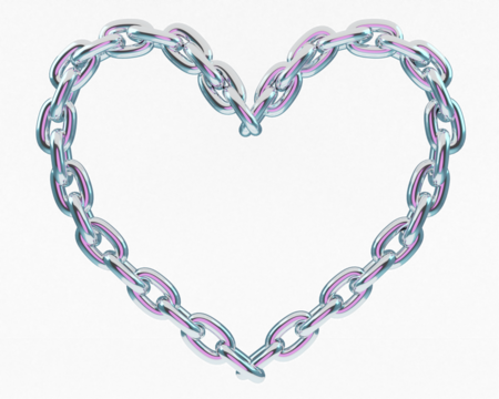 3d isolated metal holographic heart chain y2k love chrome