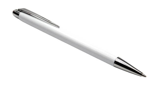 A sleek white pen isolated on transparent background, perfect for writing notes