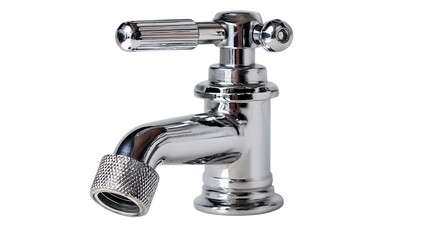 Shiny chrome faucet isolated on transparent background for bathroom or kitchen sink