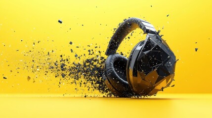 Fototapeta premium Futuristic Headphones on Yellow Background