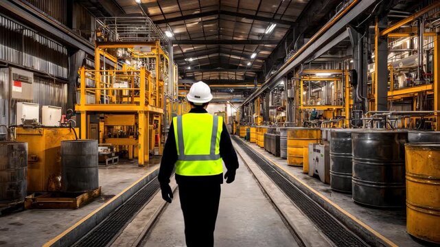 Recycled cooking oil transforms into biodiesel in large production facility with advanced machinery and a clean environment