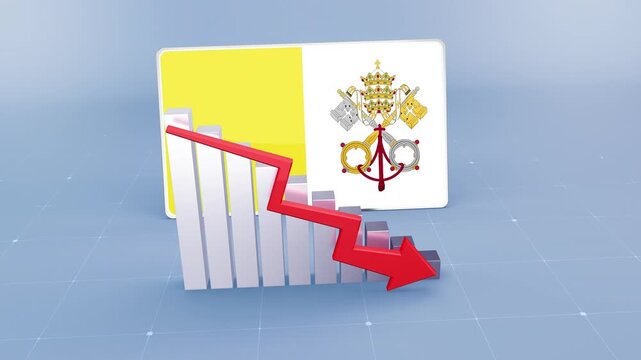 Vatican City Holy See Flag and Bar Chart Graph Showing Decreasing Values a Red Arrow Economic Crisis Concept