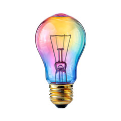 Vibrant light bulb with rainbow colors isolated on transparent background