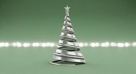 Modern Silver Christmas Tree with Star and Festive Bokeh Lights