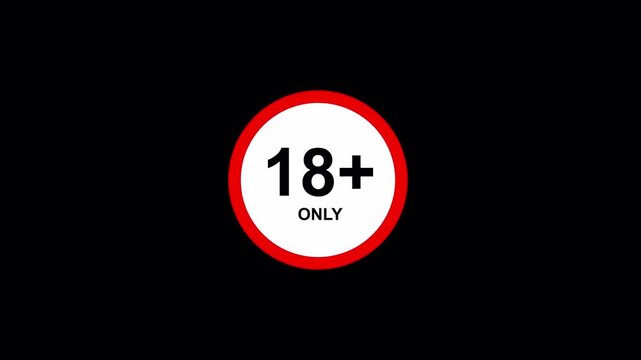 Animated 18+ only warning badge featuring growing circle pulse transition and bold alert design. Ideal for age-restricted intro screens and mature content notices. 4K video