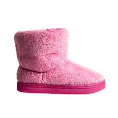 Pink fuzzy slipper boot isolated on transparent background, perfect for comfort