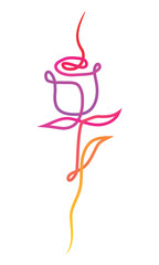 Elegant Rose Continuous Line Art in Vibrant Gradient Colors on White Background for Minimalist Design