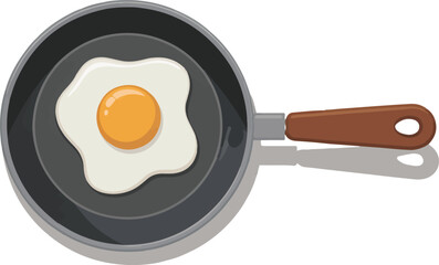 Top view of a fried egg in a frying pan for a healthy breakfast isolated flat vector illustration