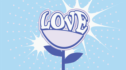 Flower with Typography Text of 'Love' in a Pod, Dreamy Blue and Purple Tone with Abstract Effects