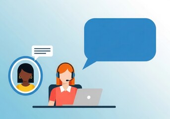 Customer service agent assisting client with support chat computer assistance and communication