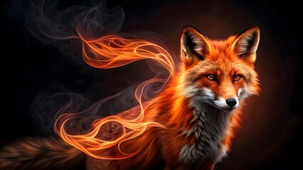 Fototapeta premium Fiery fox with smoke trails against a dark background