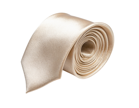 Champagne Silk Tie Rolled in Spiral Shape, Luxury Fabric Texture, Isolated on Transparent Background