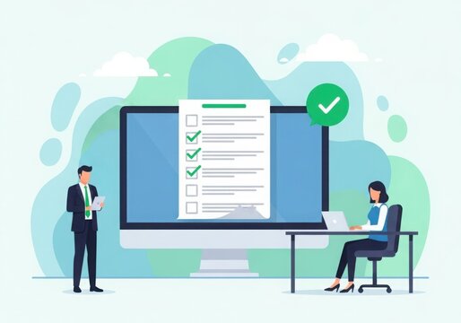Modern office scene with digital document processing and team collaboration