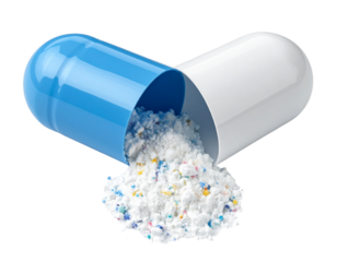  Front View of Open Capsule with Powder Spilling Out, Pharmaceutical Concept, Isolated on Transparent Background