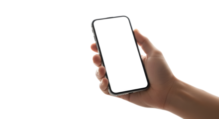 Hand holding smartphone isolated on transparent background