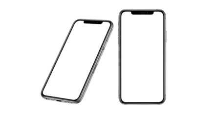 Two modern smartphones isolated on transparent background