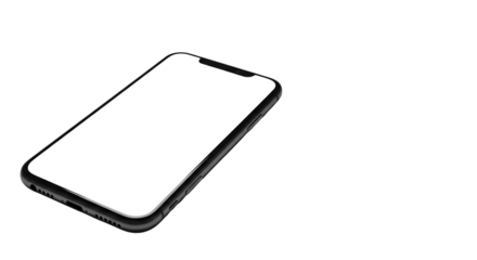 White smartphone blank screen isolated on transparent background