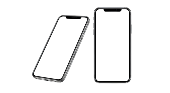 Two modern smartphones isolated on transparent background