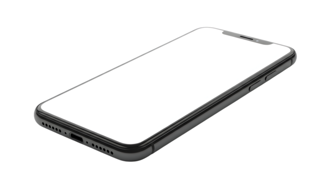 Modern smartphone with blank screen isolated on transparent background