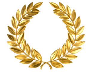  Golden Laurel Wreath Front View, Perfectly Symmetrical Design, Isolated on Transparent Background