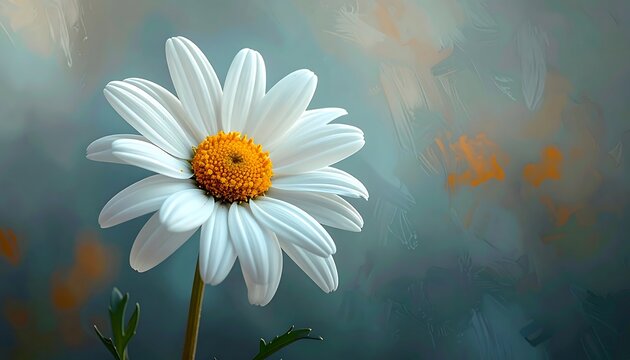 A close-up view of a vibrant daisy with white petals and a yellow center, set against an artistic blurred background - Powered by Adobe