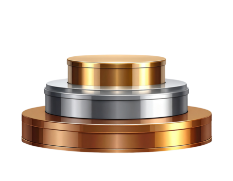 Minimalist 3D Podium Blocks Labeled 1, 2, and 3 with Metallic Gradient Finishes, Modern Style, Isolated on Transparent Background