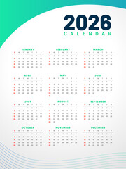 Minimalist 2026 Calendar Template Vector Design