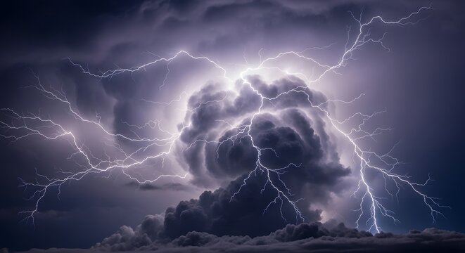 Dramatic Night Sky with Intense Cloud to Cloud Lightning Storm Overhead - Powered by Adobe